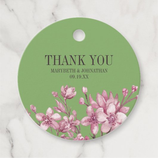 Pink Cherry Blossom Floral Wedding Vielen Dank Geschenkanhänger (Vorderseite)