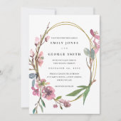 PINK CHERRY BLOSSOM FLORALWREATH WEDING INVITE DANKESKARTE (Vorderseite)