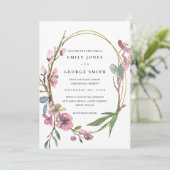 PINK CHERRY BLOSSOM FLORALWREATH WEDING INVITE DANKESKARTE (Stehend Vorderseite)