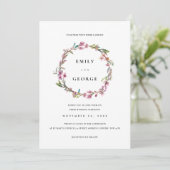 PINK CHERRY BLOSSOM FLORALWREATH WEDING INVITE DANKESKARTE (Stehend Vorderseite)