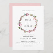 PINK CHERRY BLOSSOM FLORALWREATH WEDING INVITE DANKESKARTE (Vorne/Hinten)