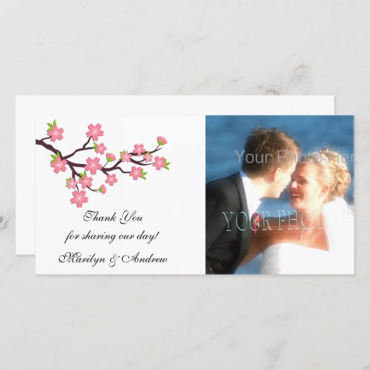 Pink Cherry Blossom Foto-Karte Dankeskarte (Vorne/Hinten)