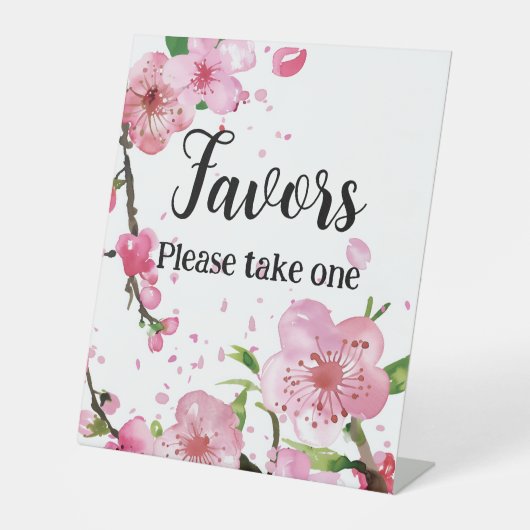 Pink Cherry Blossom Frühlingsblümchen Nimm eine Sockelschild (Vorderseite)