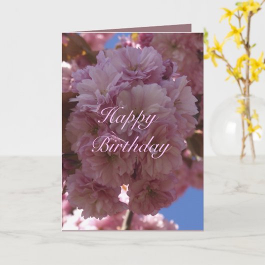 Pink Cherry Blossom Geburtskarte Karte (Gelbe Blume)