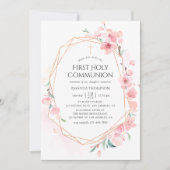 Pink Cherry Blossom Geometric Heilige Kommunion Einladung (Vorderseite)