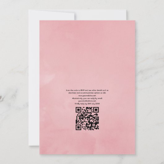 Pink Cherry Blossom Geometric QR Code UAWG Wedding Einladung (Rückseite)