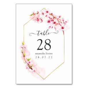 Pink Cherry Blossom Geometric Quinceañera Tischnummer