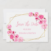 Pink Cherry Blossom Geometric Speichern Sie die Da Einladung (Vorderseite)