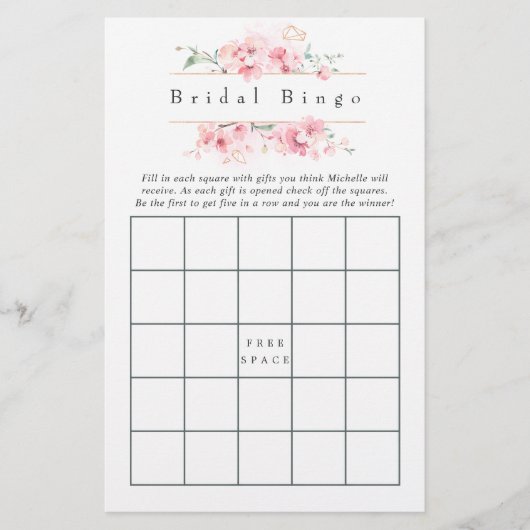 Pink Cherry Blossom Geometric Spring Bridal Bingo (Vorderseite)