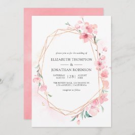 Pink Cherry Blossom Geometric Spring Wedding Einladung