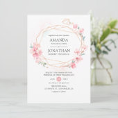 Pink Cherry Blossom Geometric Spring Wedding Einladung (Stehend Vorderseite)