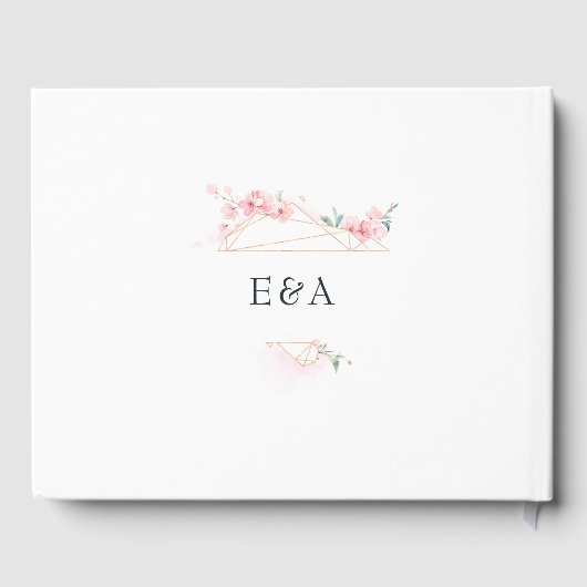 Pink Cherry Blossom Geometric Spring Wedding Gästebuch (Rückseite)