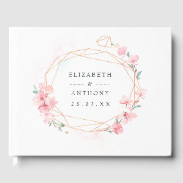 Pink Cherry Blossom Geometric Spring Wedding Gästebuch
