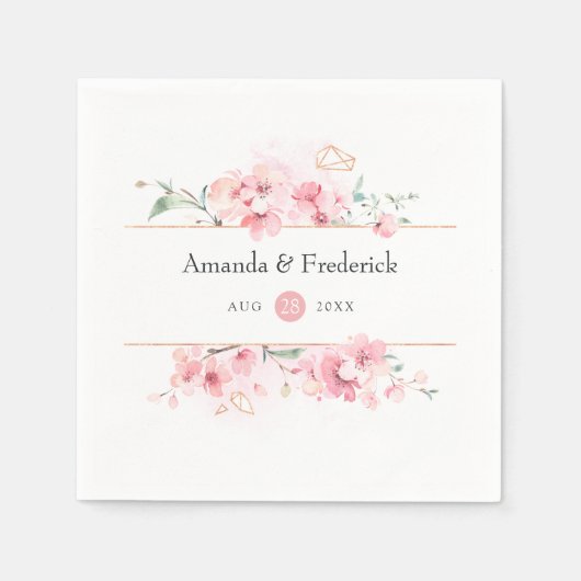 Pink Cherry Blossom Geometric Spring Wedding Serviette (Vorderseite)