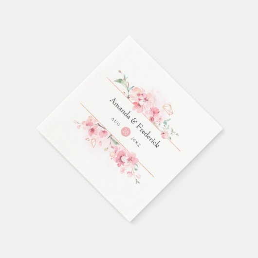 Pink Cherry Blossom Geometric Spring Wedding Serviette (Ecke)