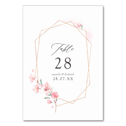Pink Cherry Blossom Geometric Spring Wedding Tischnummer (Vorderseite)