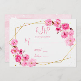 Pink Cherry Blossom Geometric Wedding RSVP Cards Einladung