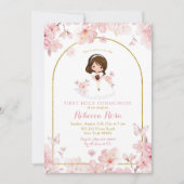Pink Cherry Blossom Girl First Heilige Kommune Einladung (Vorderseite)