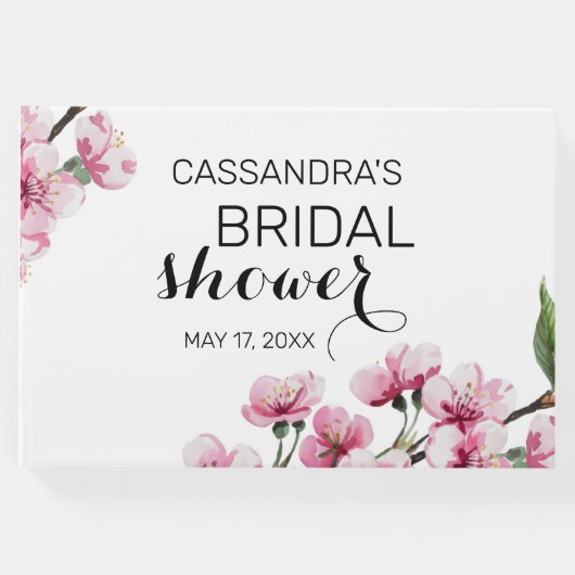 Pink Cherry Blossom Grünes Brautparty Gästebuch (Vorderseite)