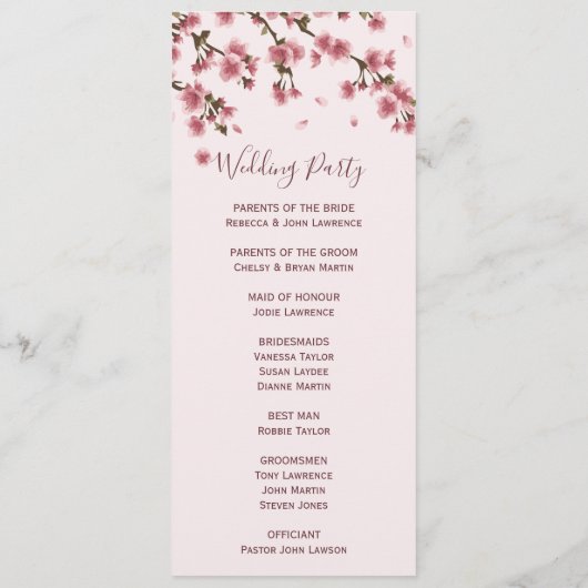 Pink Cherry Blossom Hochzeit Zeremonie Programm (Rückseite)