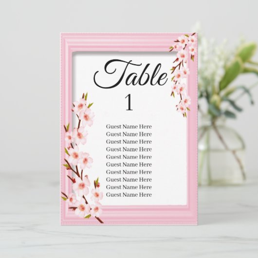 Pink Cherry Blossom Hochzeitskarte Einladung (Stehend Vorderseite)