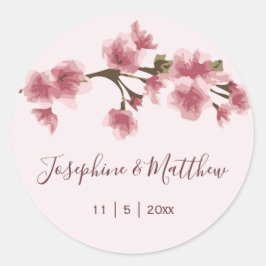 Pink Cherry Blossom Hochzeitskleber Runder Aufkleber