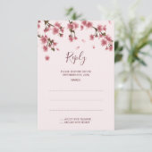 Pink Cherry Blossom Hochzeitstorte RSVP Karte (Stehend Vorderseite)