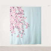 Pink Cherry Blossom Illustrative Landschaft Wandteppich (Vorderseite)