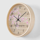Pink Cherry Blossom Imitate Holz Monogramm Uhr (Winkel)