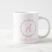 Pink Cherry Blossom Initial Feminine Blumenstrauß Jumbo-Tasse (Rechts)