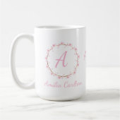 Pink Cherry Blossom Initial Feminine Blumenstrauß Kaffeetasse (Links)