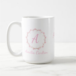 Pink Cherry Blossom Initial Feminine Blumenstrauß Kaffeetasse