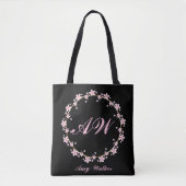 Pink Cherry Blossom Initial - Feminine Floral Wrea Tasche (Vorderseite)