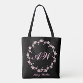 Pink Cherry Blossom Initial - Feminine Floral Wrea Tasche (Rückseite)