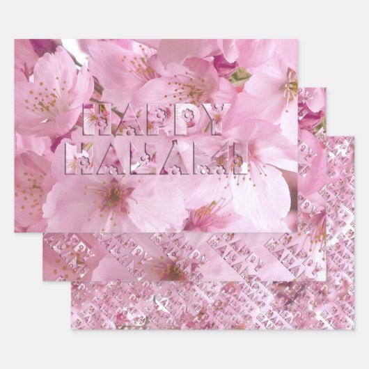 Pink Cherry Blossom Japanisches Festival Happy Han Geschenkpapier Set (Set)