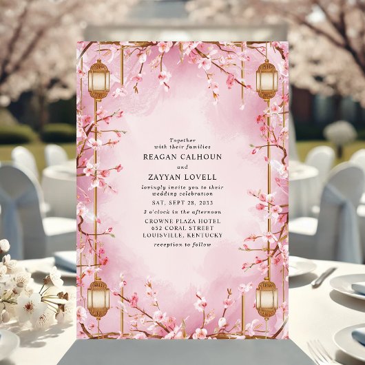 Pink Cherry Blossom Lantern Wedding Einladung