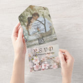 Pink Cherry Blossom Mauve Foto QR Code Website All In One Einladung (Abreißen)