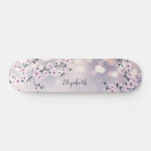 Pink Cherry Blossom Mauve Glitzer Shiny Skateboard (Horizontal)