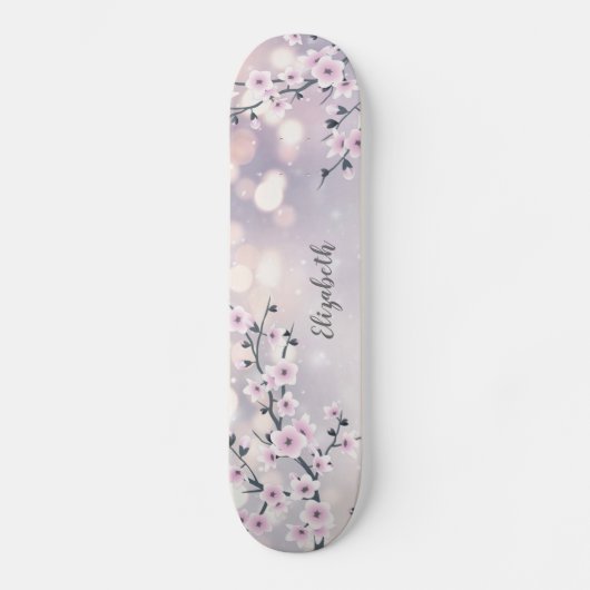 Pink Cherry Blossom Mauve Glitzer Shiny Skateboard (Vorderseite)