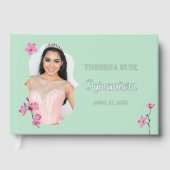 Pink Cherry Blossom Minze Grünes Personalisiertes Gästebuch (Vorderseite)