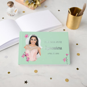 Pink Cherry Blossom Minze Grünes Personalisiertes Gästebuch