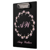 Pink Cherry Blossom Monogram Feminine Floral Wreat Klemmbrett (Links)