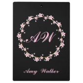 Pink Cherry Blossom Monogram Feminine Floral Wreat Klemmbrett (Rückseite)