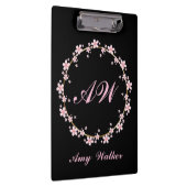 Pink Cherry Blossom Monogram Feminine Floral Wreat Klemmbrett (Rechts)