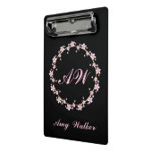 Pink Cherry Blossom Monogram Feminine Floral Wreat Mini Klemmbrett (Gewinkelt2)