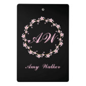 Pink Cherry Blossom Monogram Feminine Floral Wreat Mini Klemmbrett (Rückseite)