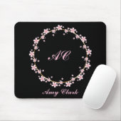 Pink Cherry Blossom Monogram Feminine Floral Wreat Mousepad (Mit Mouse)