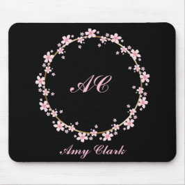 Pink Cherry Blossom Monogram Feminine Floral Wreat Mousepad