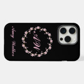 Pink Cherry Blossom Monogram Floral Wreath iPhone Hülle (Rückseite (Horizontal))