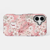 Pink cherry blossom monogram iPhone 16 hülle (Rückseite (Horizontal))